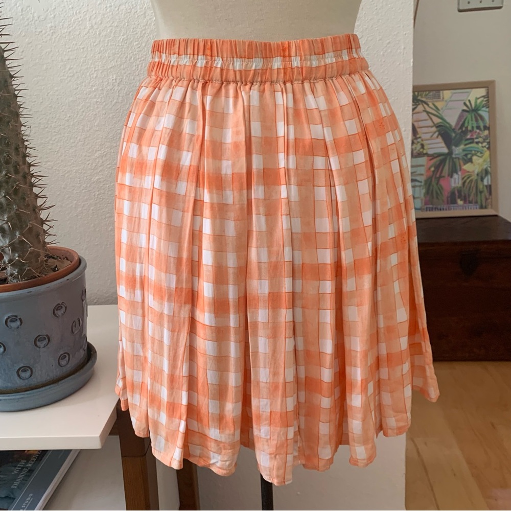 Urban Outfitters orange and white checkered and pleated button down mini skirt - Picture 7 of 8
